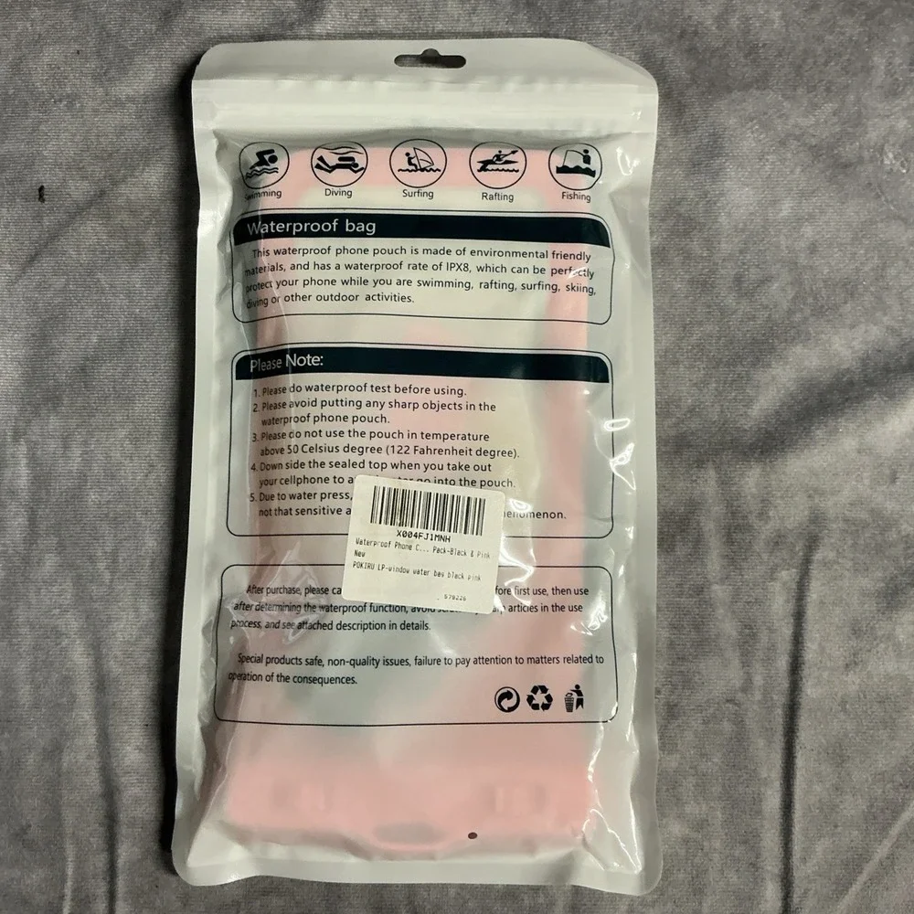 Universal Waterproof Phone Cases/Bags Set‎ Of 2 Pink&Black With Lanyards
